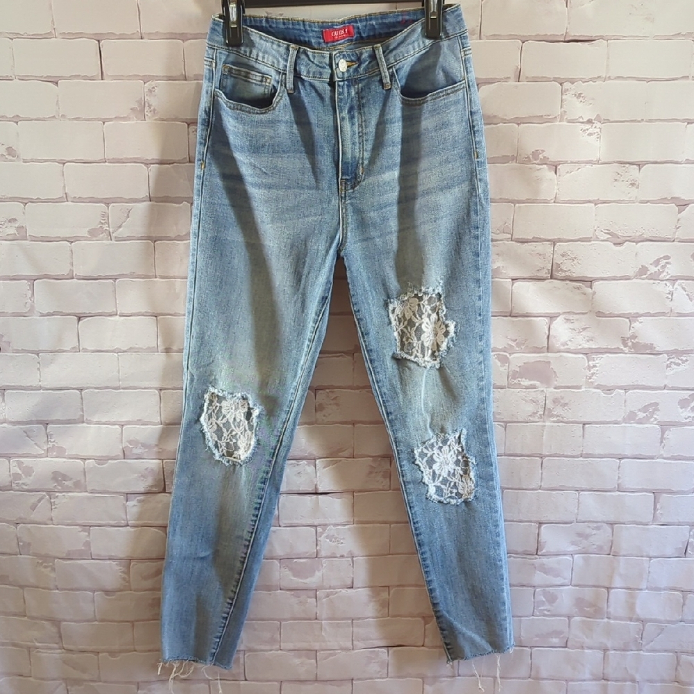 Guess Distressed With Lace Inlay Jeans